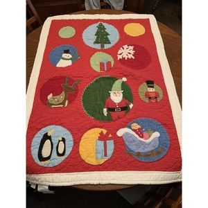 Pottery Barn 2008 Kids Christmas Red Reversible Patchwork Quilt 35x49